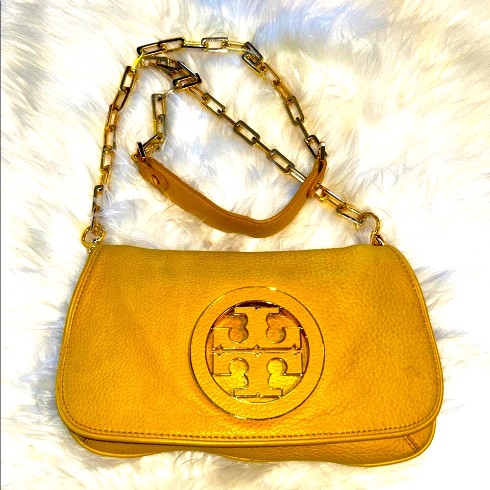 Tory Burch Yellow Leather Shoulder Bag With Chain Strap